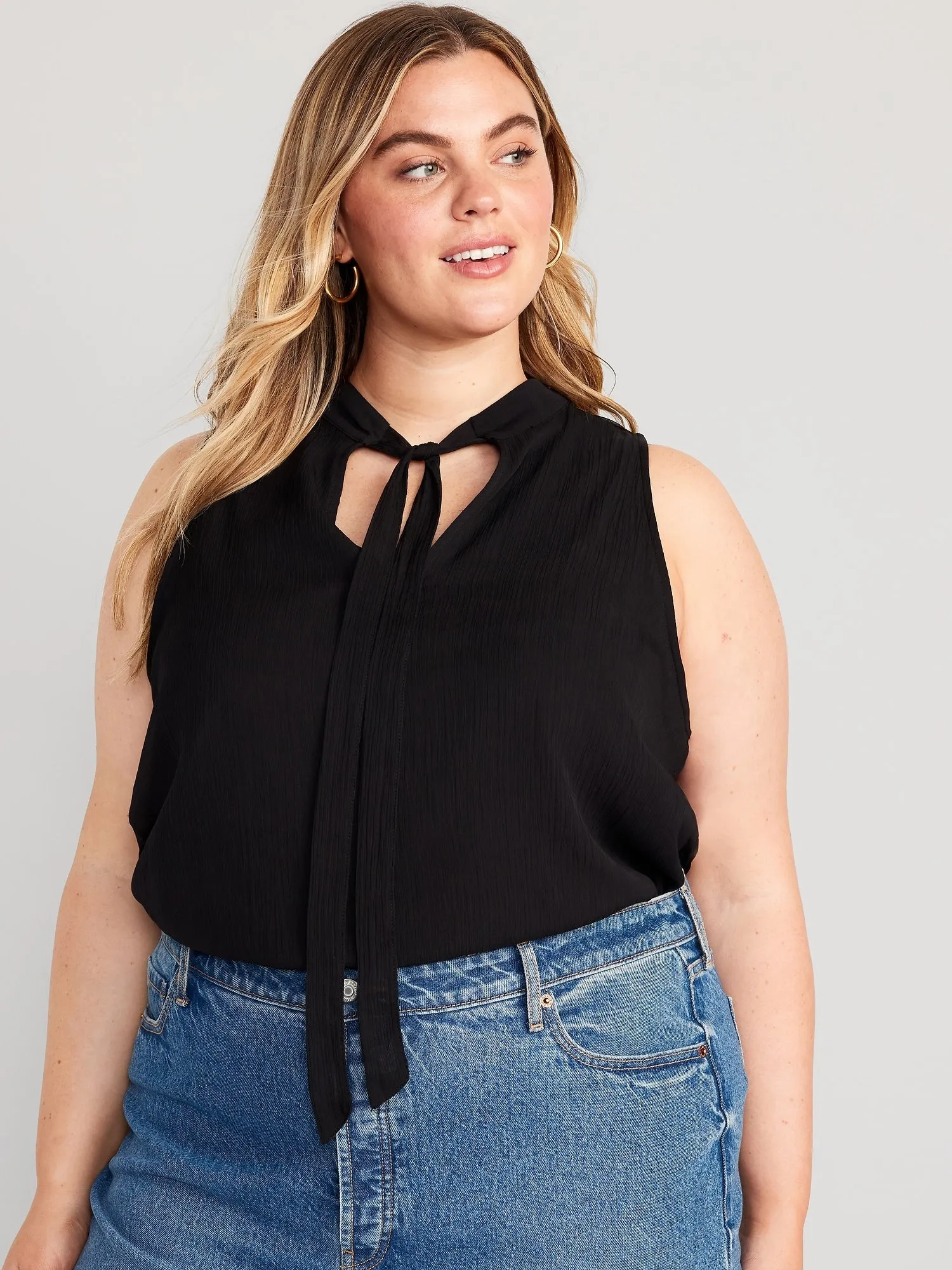 High Neck Bow-Front Chiffon Top for Women