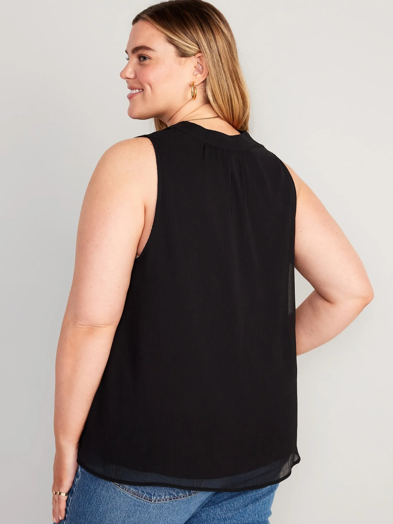High Neck Bow-Front Chiffon Top for Women