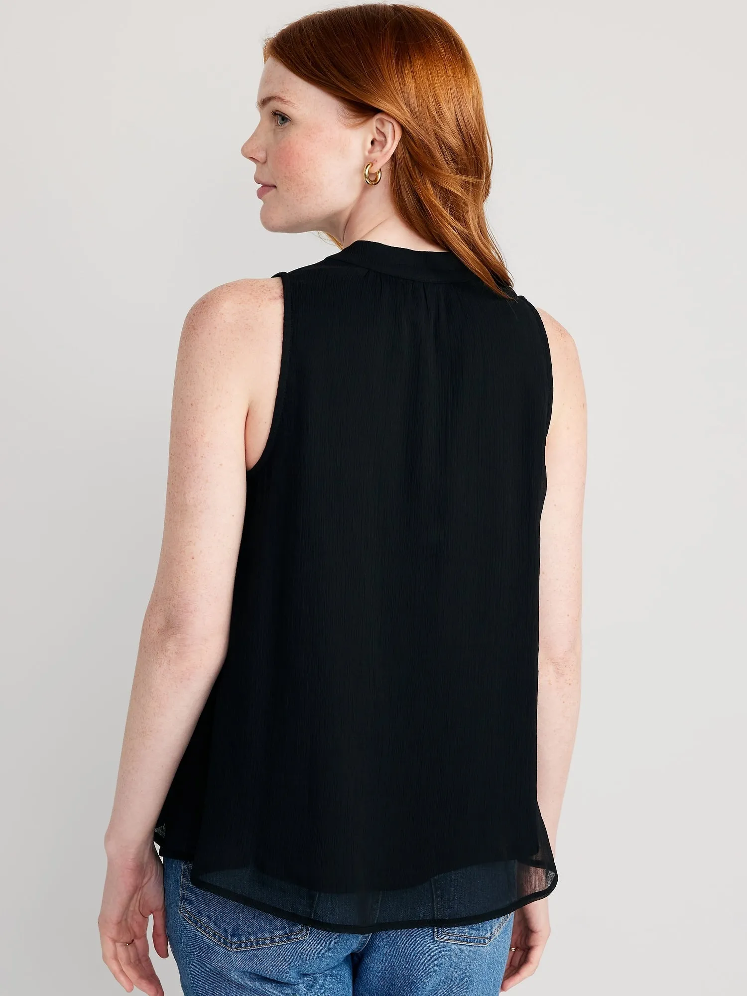 High Neck Bow-Front Chiffon Top for Women