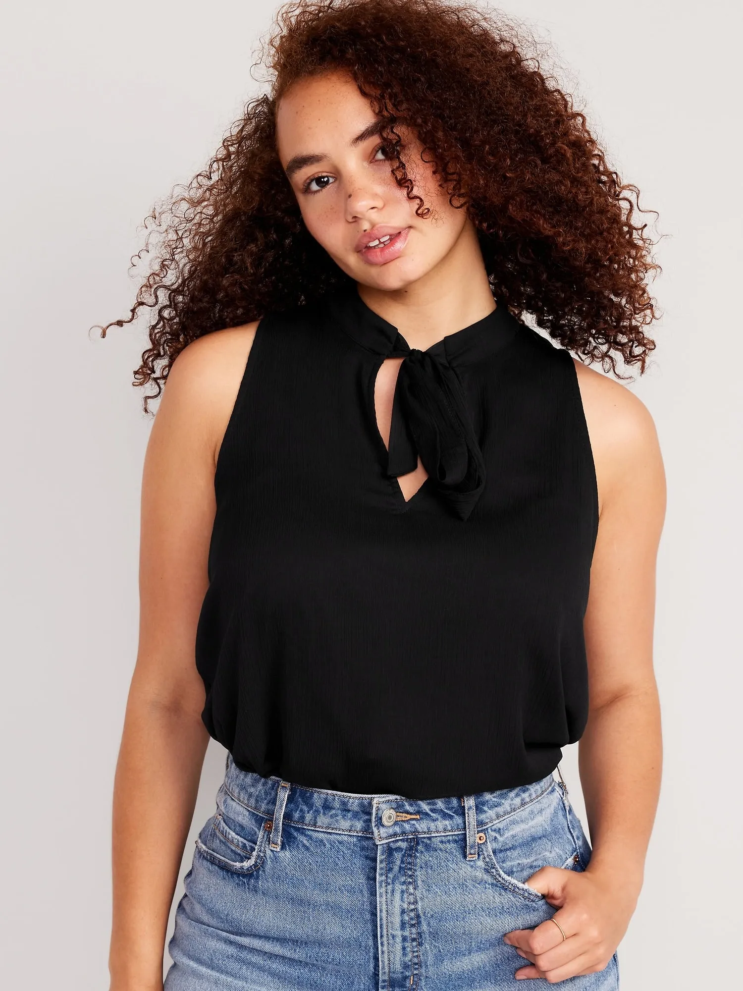 High Neck Bow-Front Chiffon Top for Women