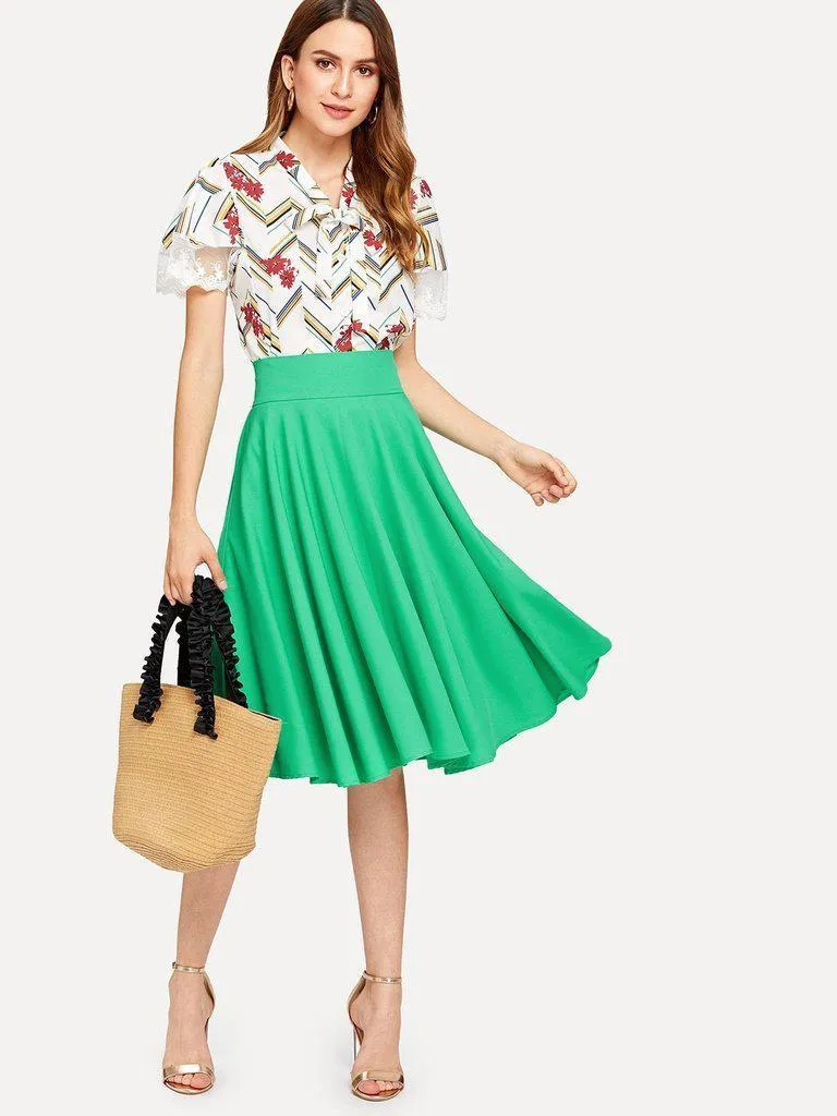 High Rise Wide Waistband Circle Skirt