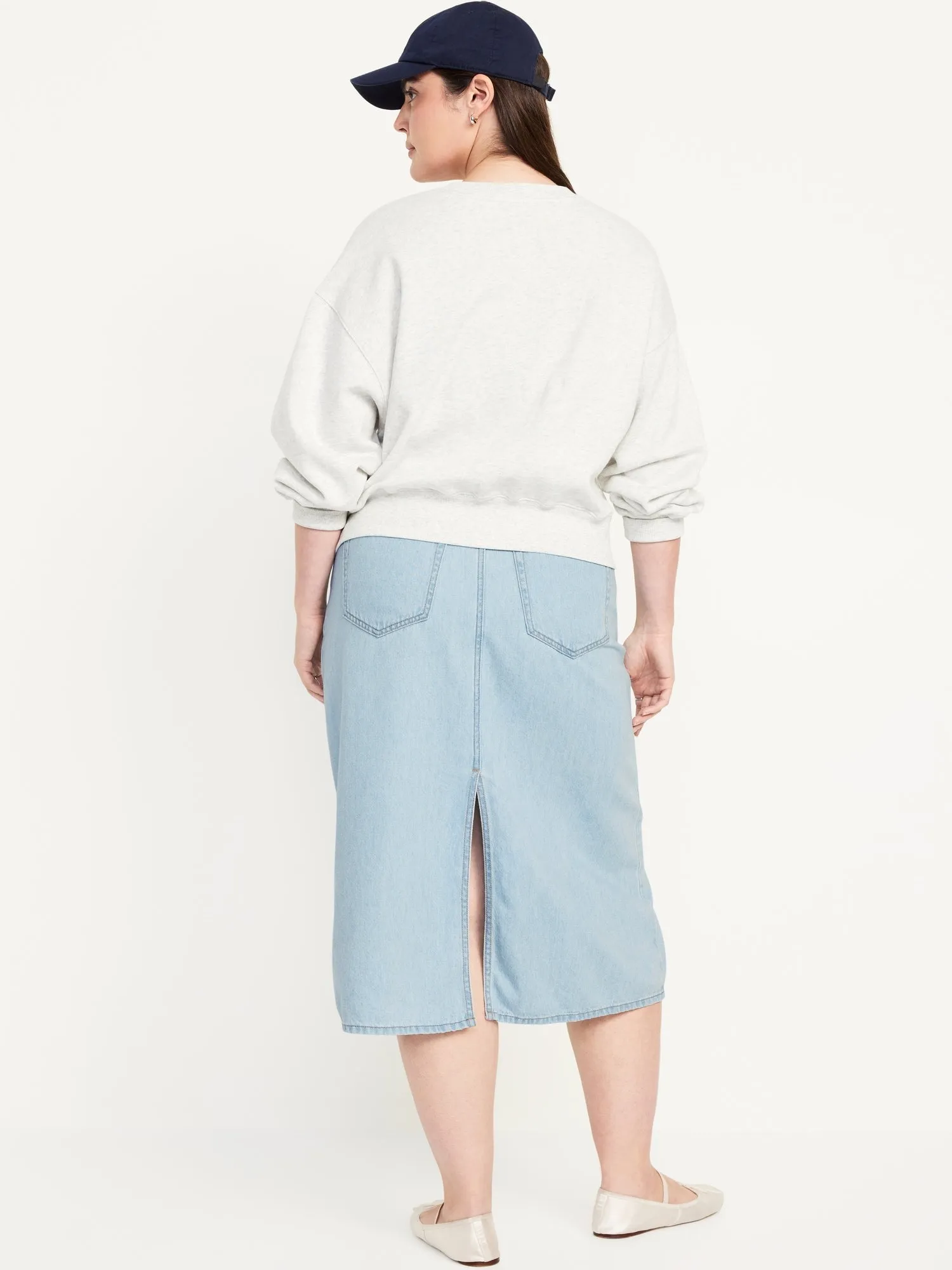 High-Waisted Wow Jean Midi Skirt