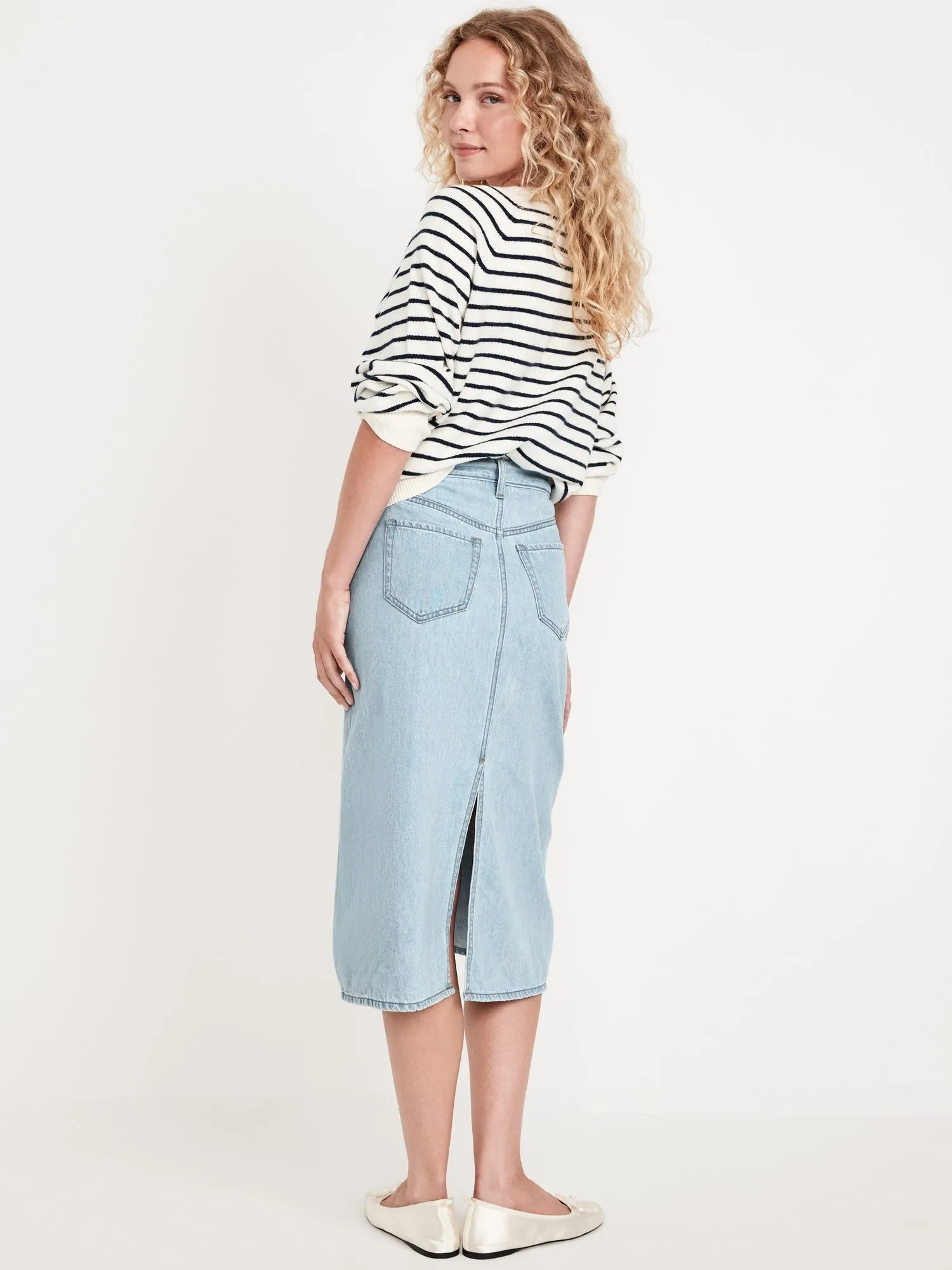High-Waisted Wow Jean Midi Skirt