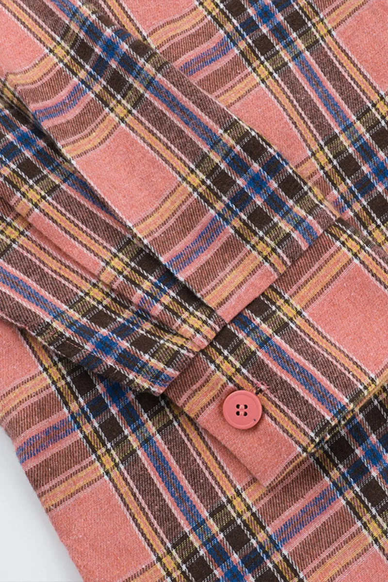 HTR1071 Plaid Tie-Front Shirt Top