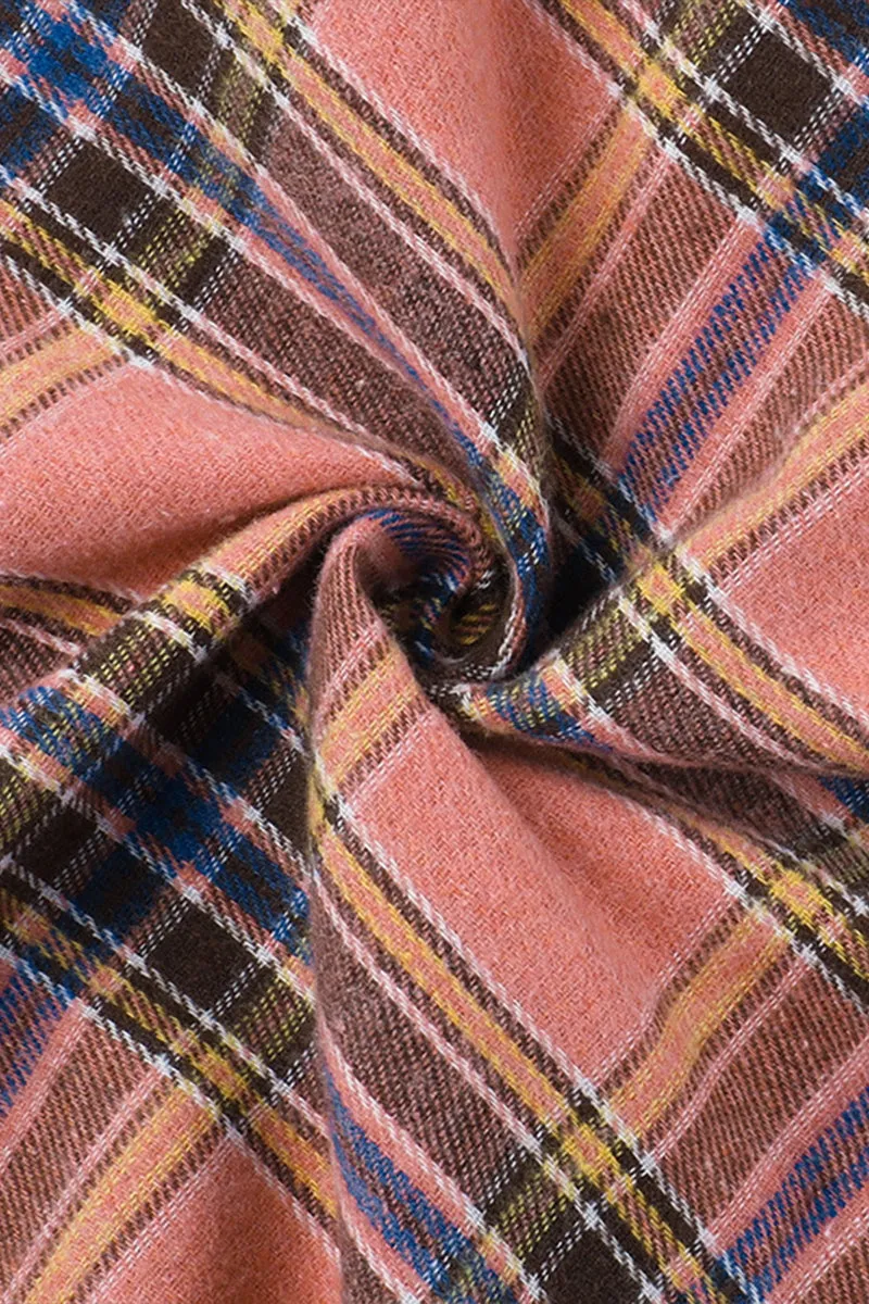 HTR1071 Plaid Tie-Front Shirt Top