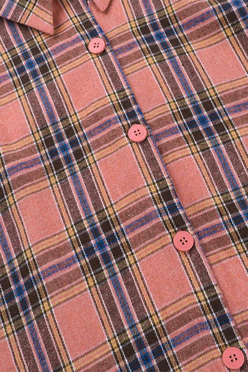 HTR1071 Plaid Tie-Front Shirt Top