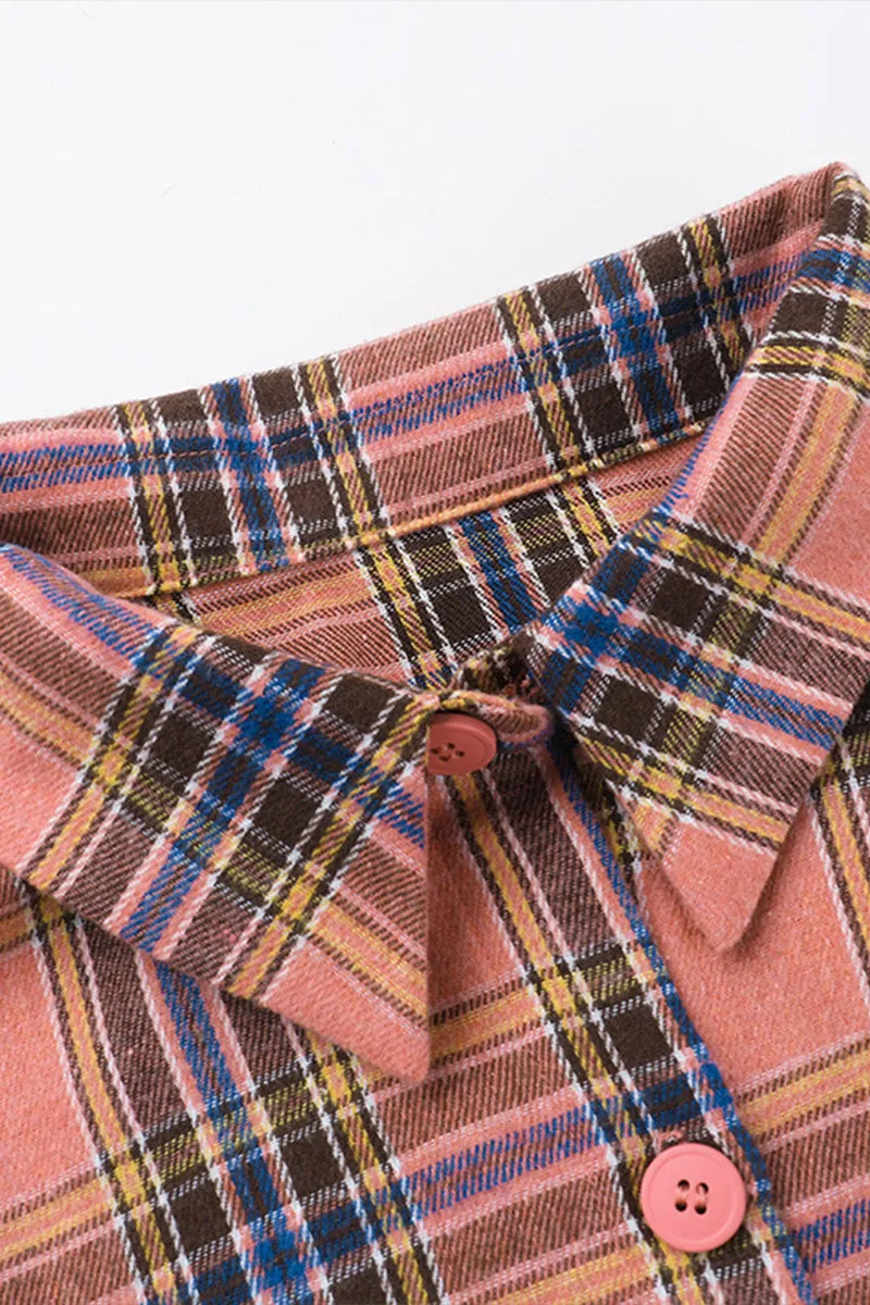 HTR1071 Plaid Tie-Front Shirt Top