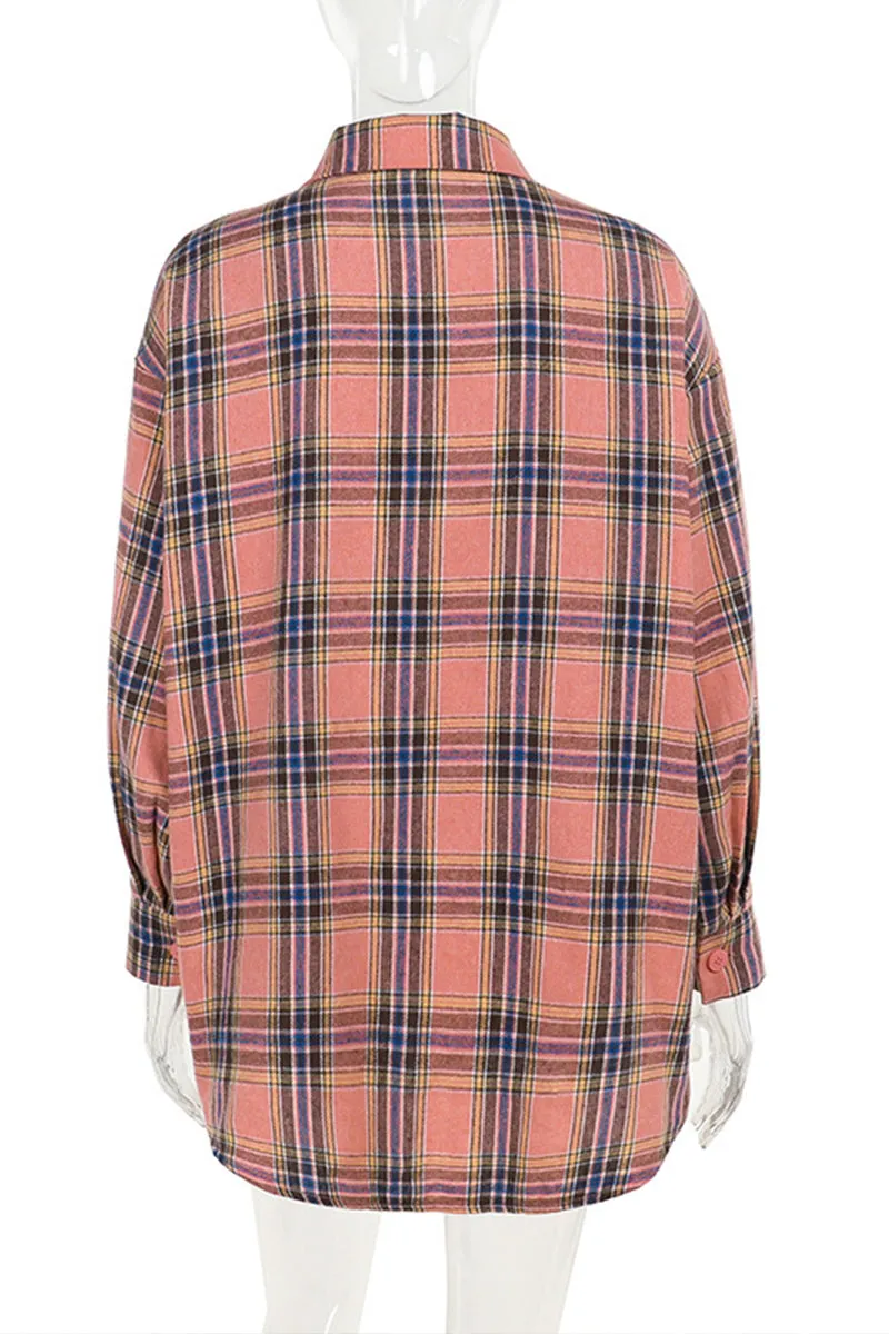 HTR1071 Plaid Tie-Front Shirt Top