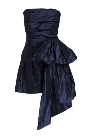 JazzHer Cute Sheath Strapless Navy Blue Short Satin Homecoming Dresses Cocktail Dress With Bow (PRE-ORDER)
