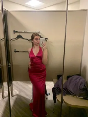 JazzHer Elegant Sheath Halter Satin Backless Prom Dresses Long Evening Dress (PRE-ORDER)