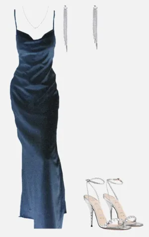 JazzHer Elegant Sheath Spaghetti Straps Navy Blue Silk Satin Prom Dresses Long Evening Dress (PRE-ORDER)