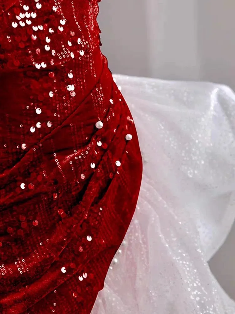 JazzHer Gorgeous Sheath Off The Shoulder Sequin Red Evening Dress Prom Dresses Birthday Outfits (PRE-ORDER)