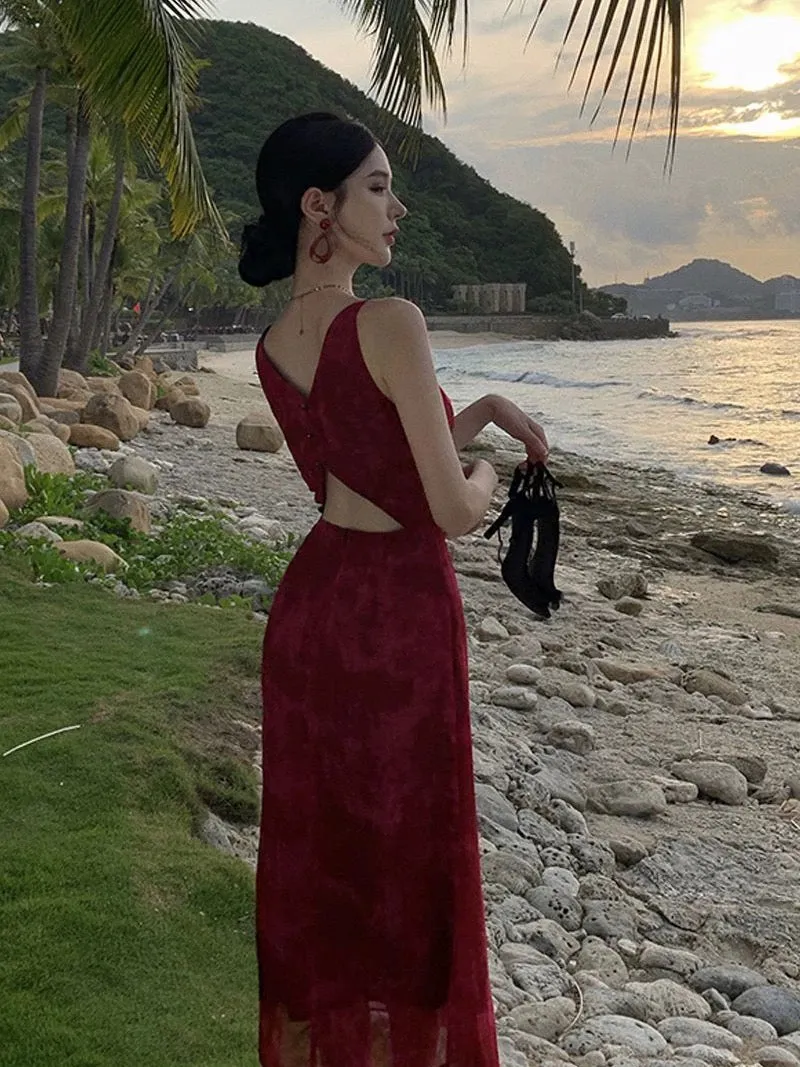 JazzHer Gorgeous Sheath Spaghetti Straps Burgundy Evening Dress Prom Dresses Birthday Outfits (PRE-ORDER)