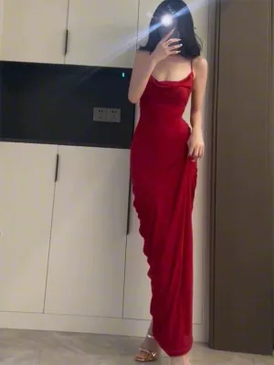 JazzHer Gorgeous Sheath Spaghetti Straps Red Long Evening Dress Prom Dresses Birthday Outfits (PRE-ORDER)