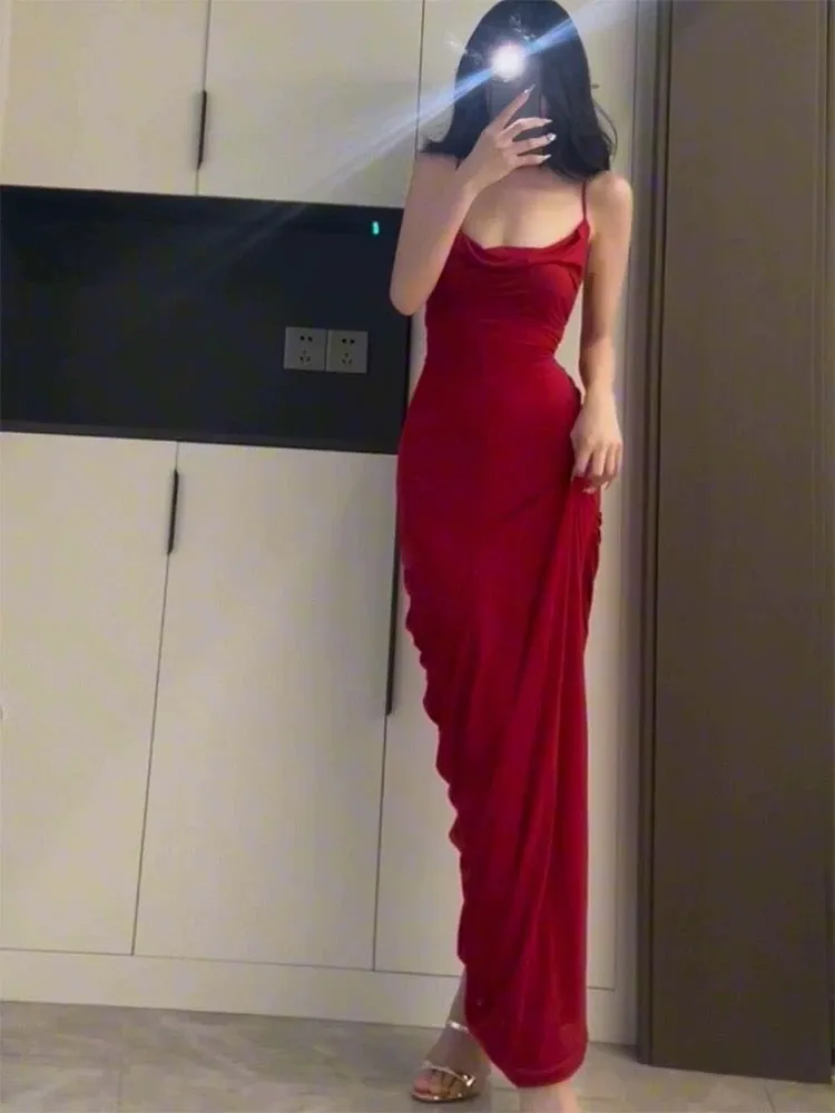 JazzHer Gorgeous Sheath Spaghetti Straps Red Long Evening Dress Prom Dresses Birthday Outfits (PRE-ORDER)