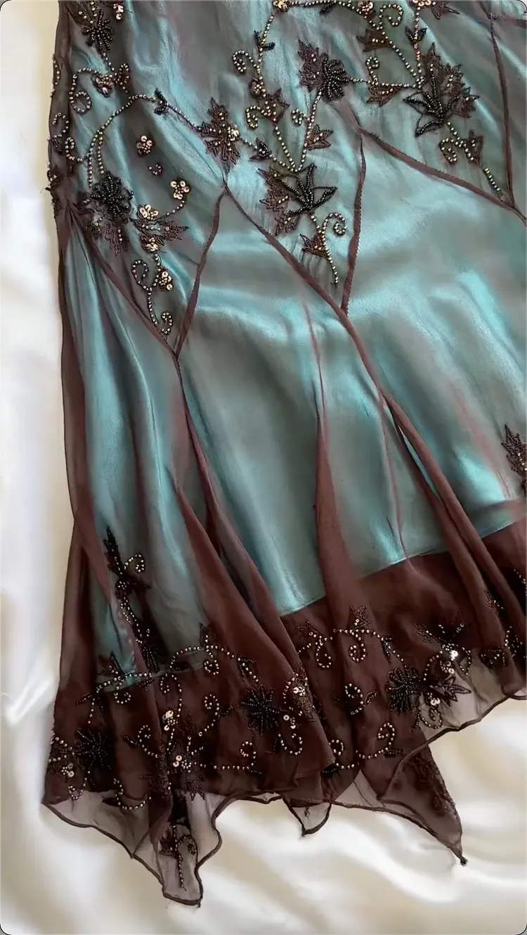 JazzHer Modest Sheath Spaghetti Straps Chiffon Prom Dresses Evening Dress With Beads (PRE-ORDER)