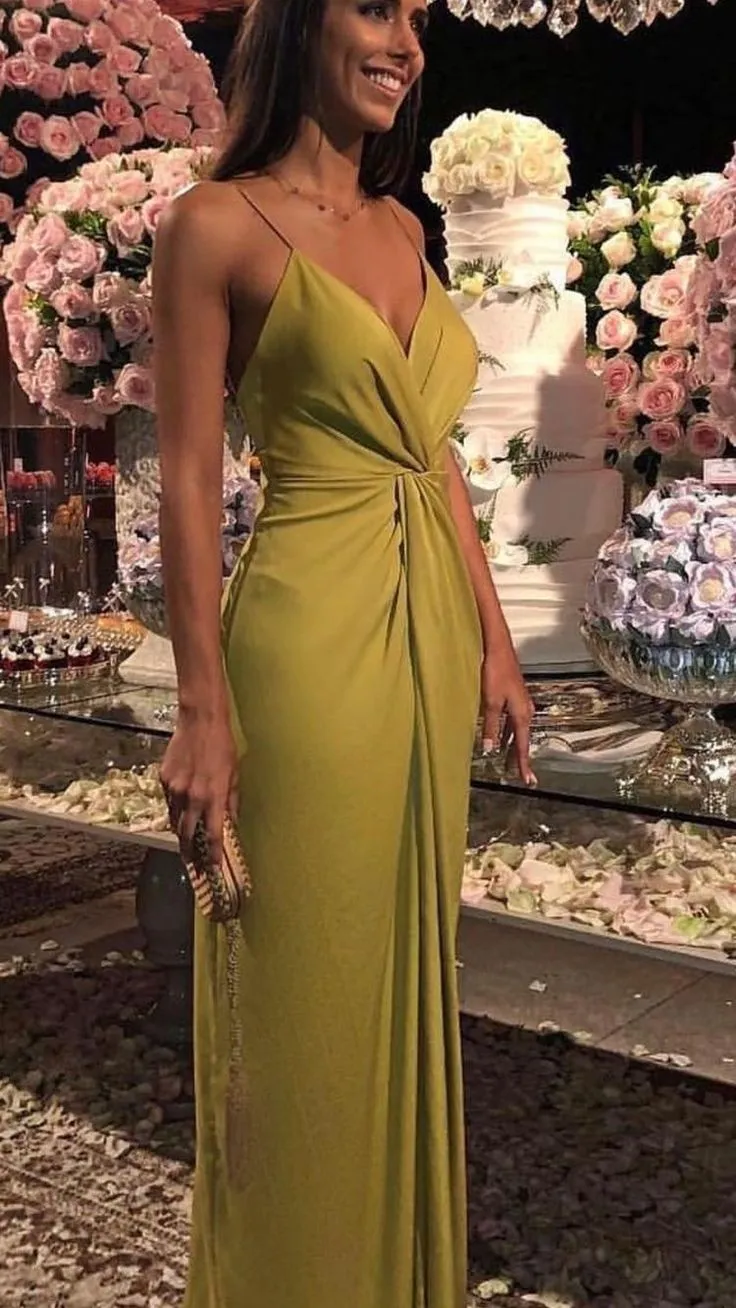 JazzHer Modest Sheath Spaghetti Straps Gold Long Prom Dresses Evening Dress (PRE-ORDER)