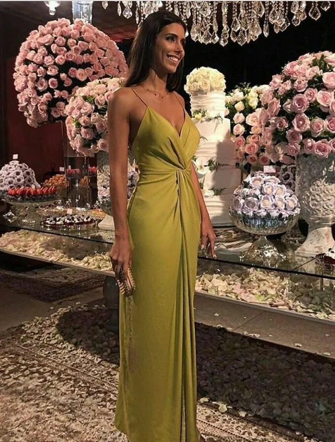 JazzHer Modest Sheath Spaghetti Straps Gold Long Prom Dresses Evening Dress (PRE-ORDER)