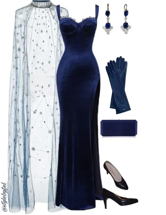 JazzHer Modest Sheath Straps Navy Blue Velvet Slit Prom Dresses Long Evening Dress (PRE-ORDER)
