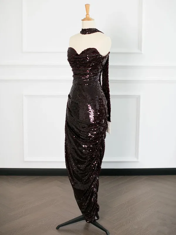 JazzHer Sexy Sheath Strapless Sequin Prom Dresses Party Evening Dress With Ruffles (PRE-ORDER)