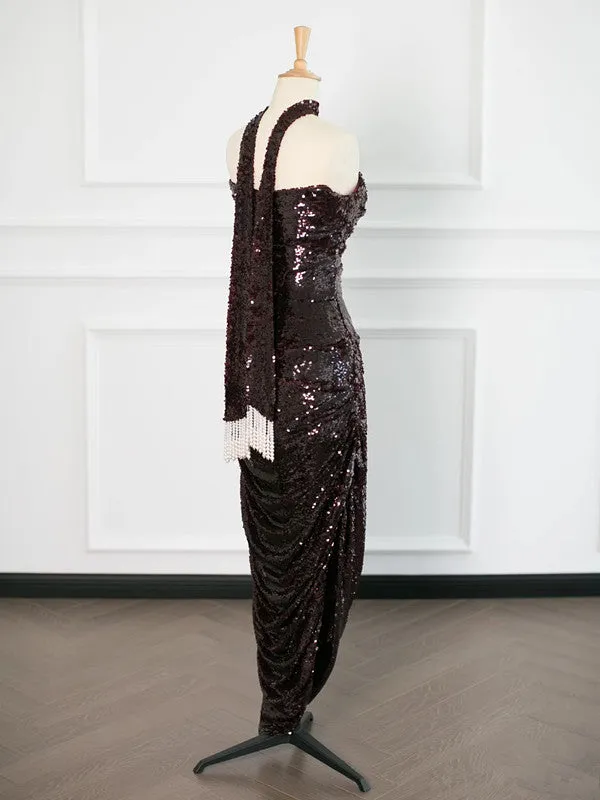 JazzHer Sexy Sheath Strapless Sequin Prom Dresses Party Evening Dress With Ruffles (PRE-ORDER)
