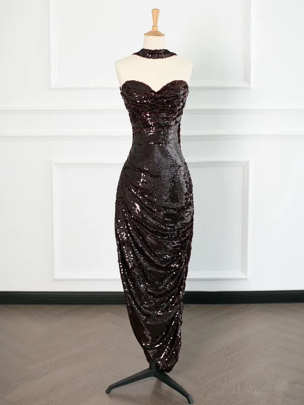 JazzHer Sexy Sheath Strapless Sequin Prom Dresses Party Evening Dress With Ruffles (PRE-ORDER)