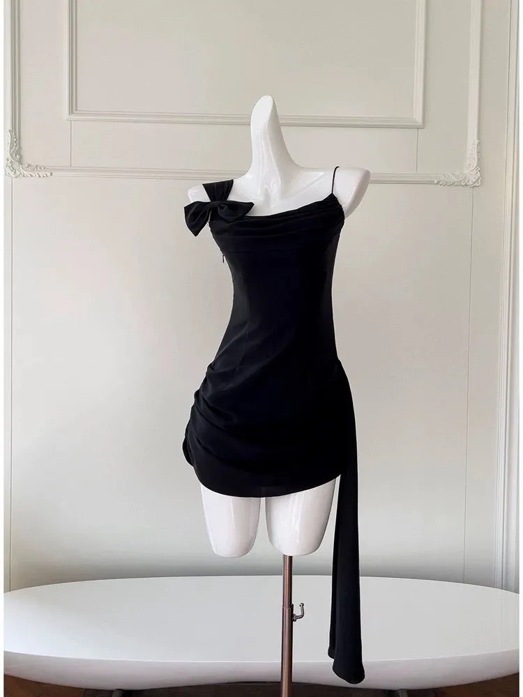 JazzHer Simple Sheath Spaghetti Straps Chiffon Short Black Homecoming Dresses Birthday Outfit (PRE-ORDER)