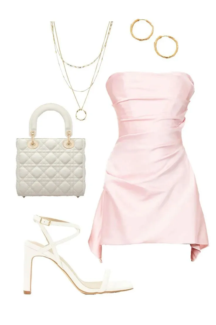 JazzHer Simple Sheath Strapless Pink Short Tight Homecoming Dresses With Ruffles (PRE-ORDER)