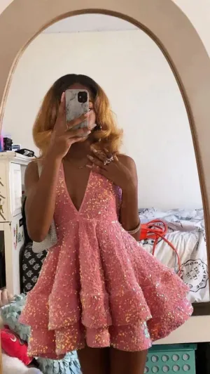 JazzHer th Birthday Outfit black Girl Hoco Dress Pink Sequin Homecoming Dresses (PRE-ORDER)