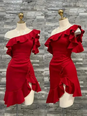 JazzHer th Birthday Sheath One Shoulder Red Homecoming Dresses Short Mini Birthday Dress (PRE-ORDER)