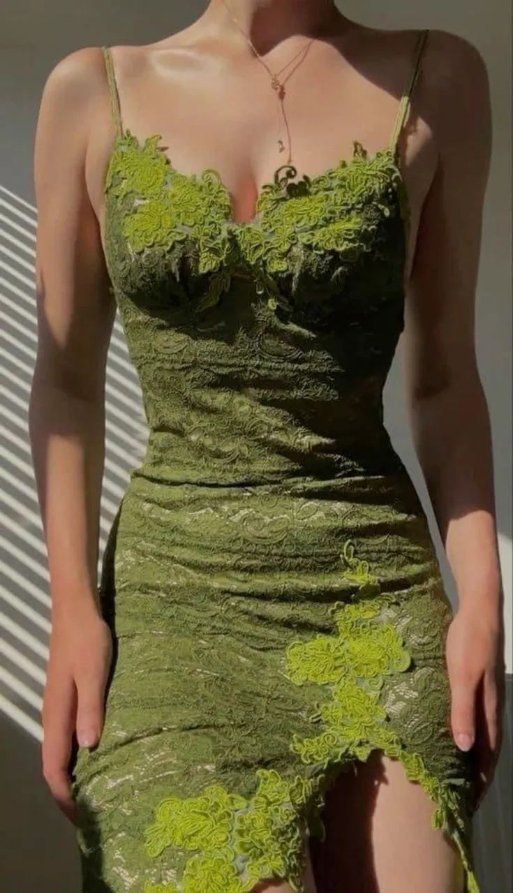 JazzHer Vintage Sheath Spaghetti Straps Lace Green Prom Dresses Evening Dress With Appliques (PRE-ORDER)