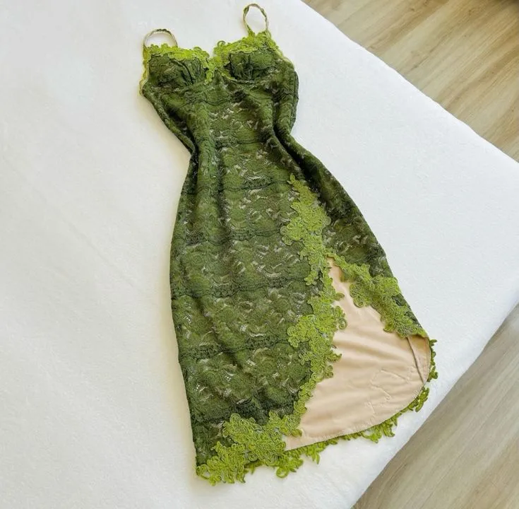 JazzHer Vintage Sheath Spaghetti Straps Lace Green Prom Dresses Evening Dress With Appliques (PRE-ORDER)