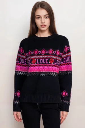 Johnny Was Black Rosey The Fairisle Pullover Top M67524