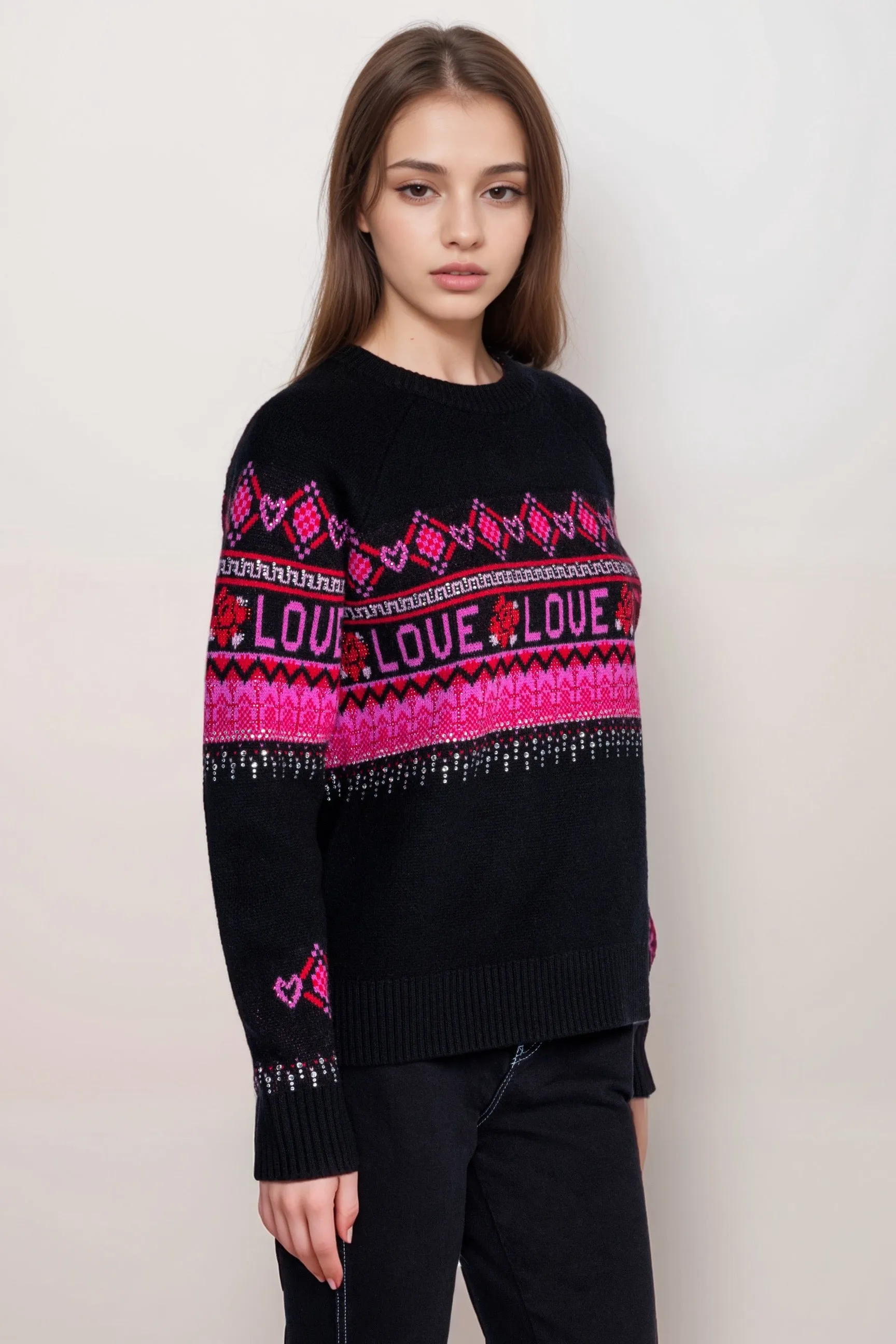 Johnny Was Black Rosey The Fairisle Pullover Top M67524