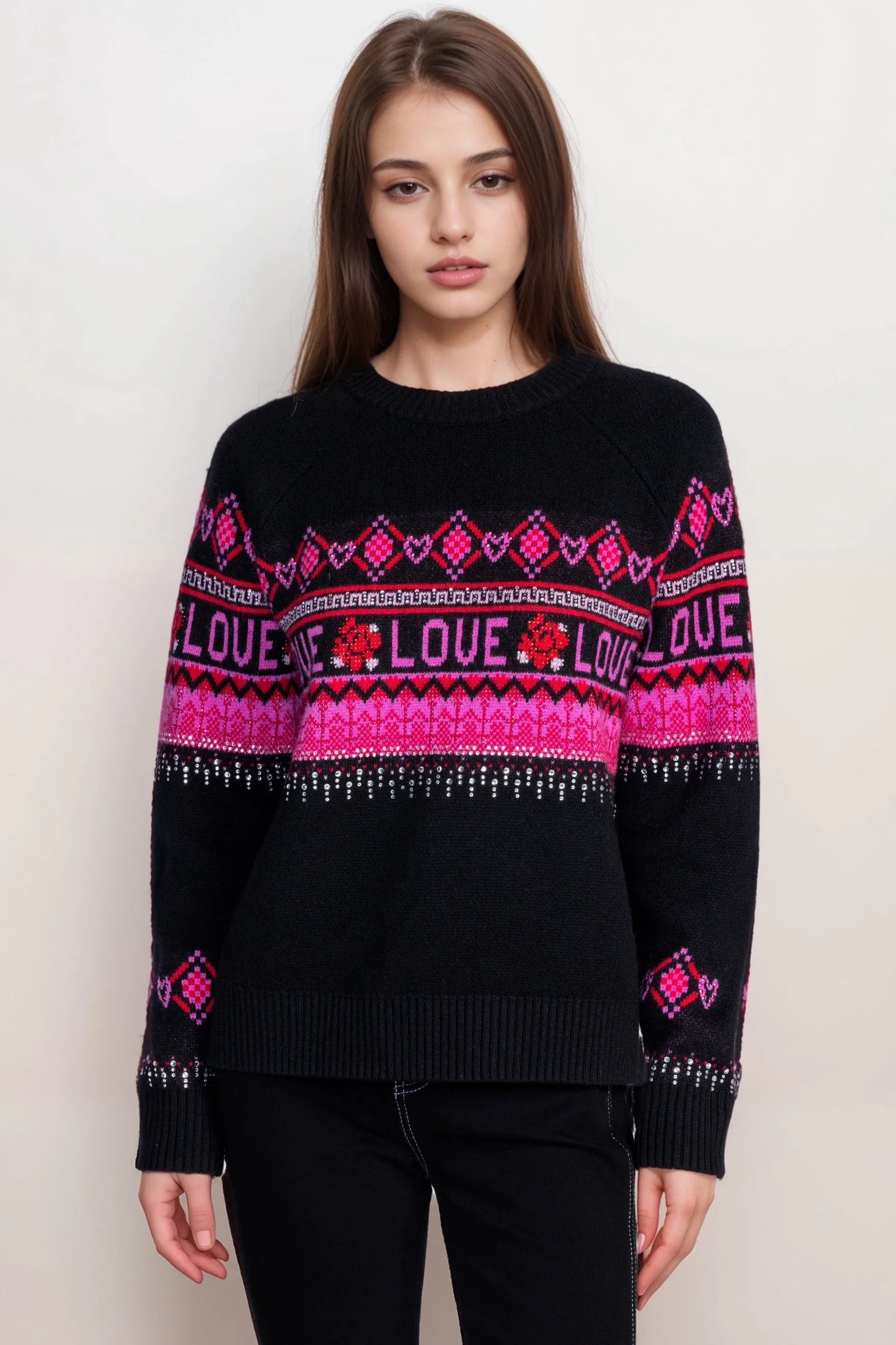 Johnny Was Black Rosey The Fairisle Pullover Top M67524