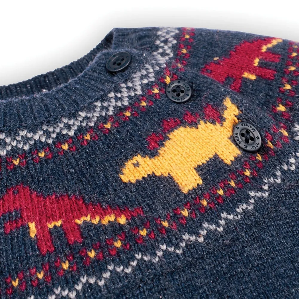 Jojo Maman Bebe Kids Navy Dinosaur Fair Isle Sweaters