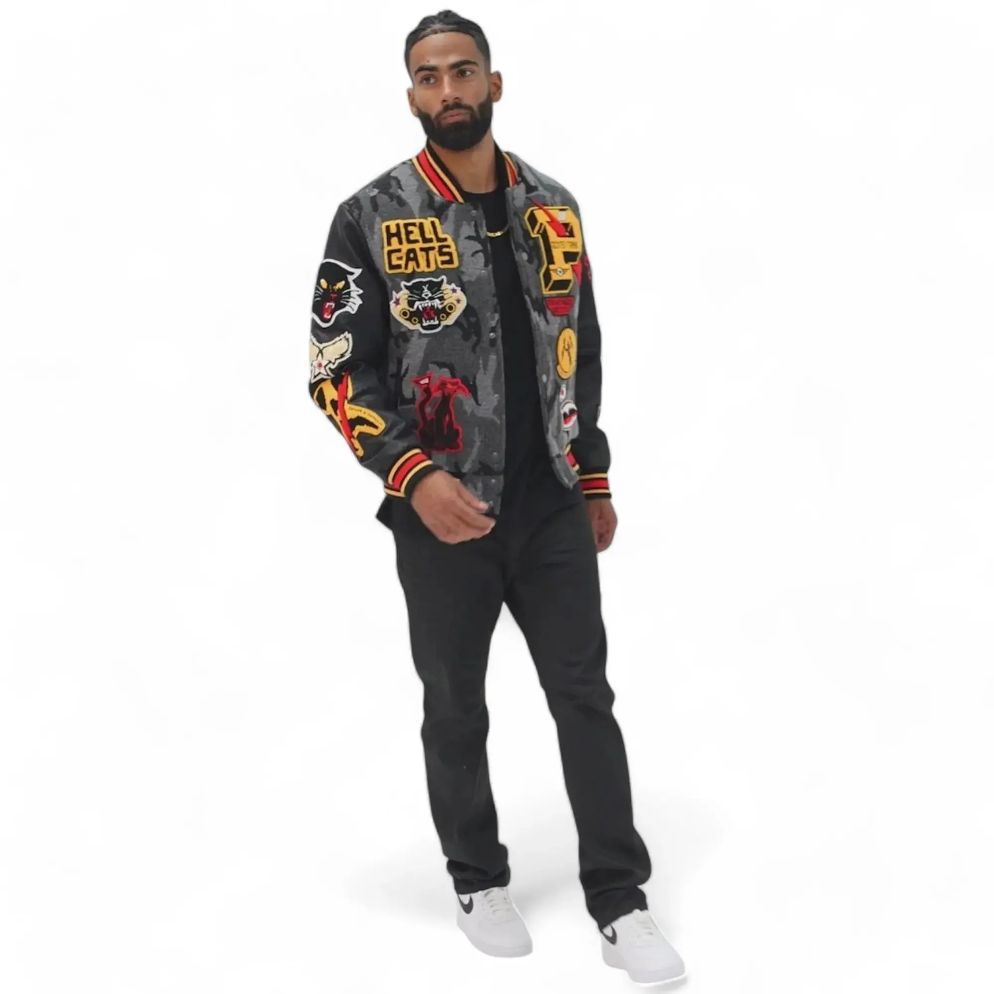 Jordan Craig Men Hellcat Varsity Jackets (Black Camo)