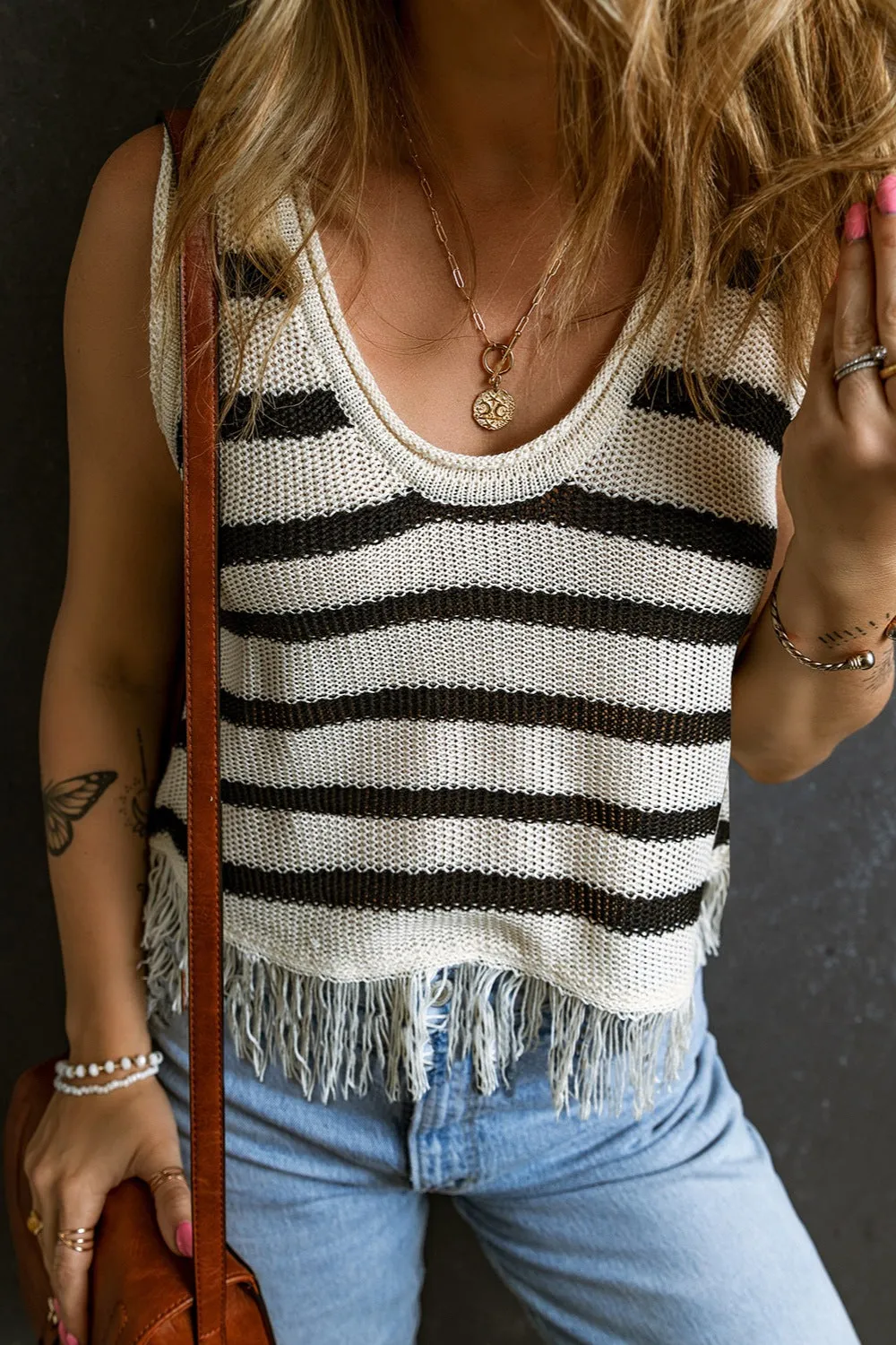 Katarina Fringe Striped Scoop Neck Tank