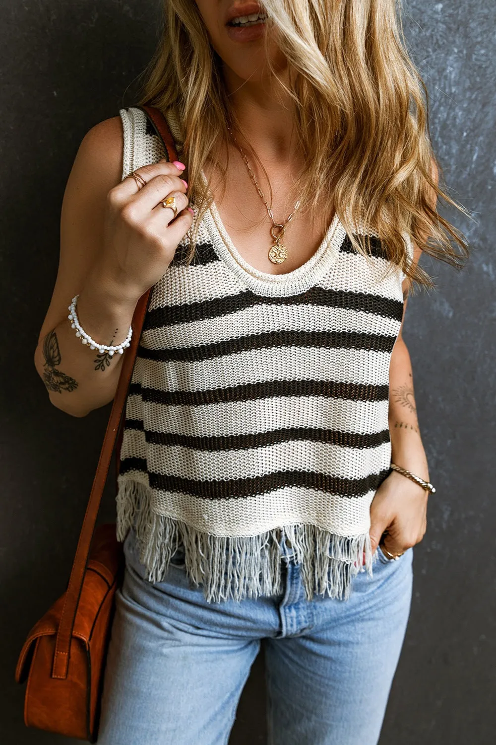 Katarina Fringe Striped Scoop Neck Tank