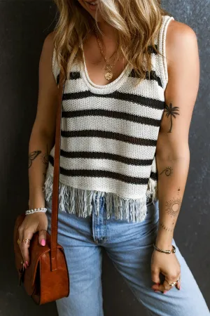 Katarina Fringe Striped Scoop Neck Tank
