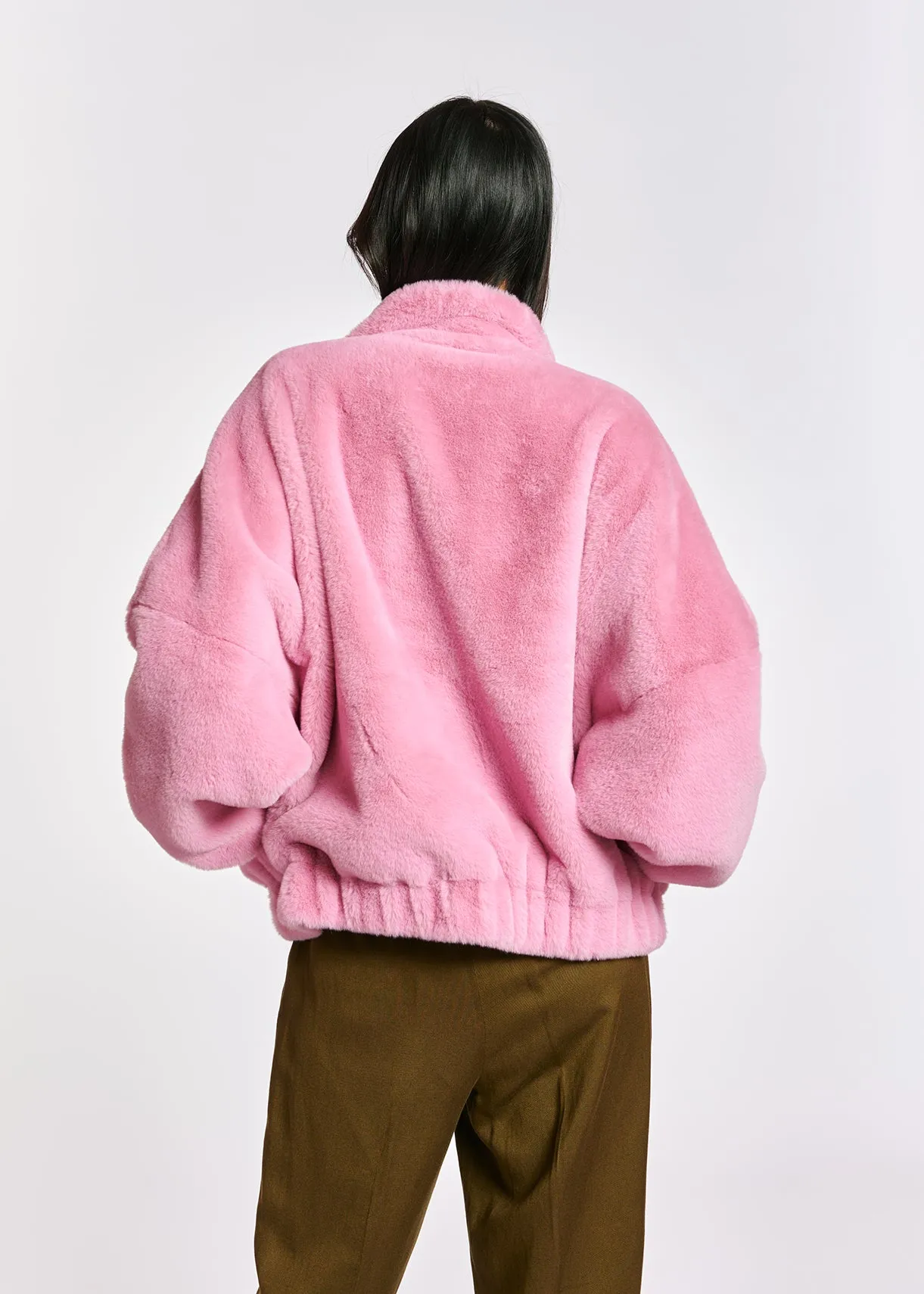 Khaki green and pink reversible bomber jacket