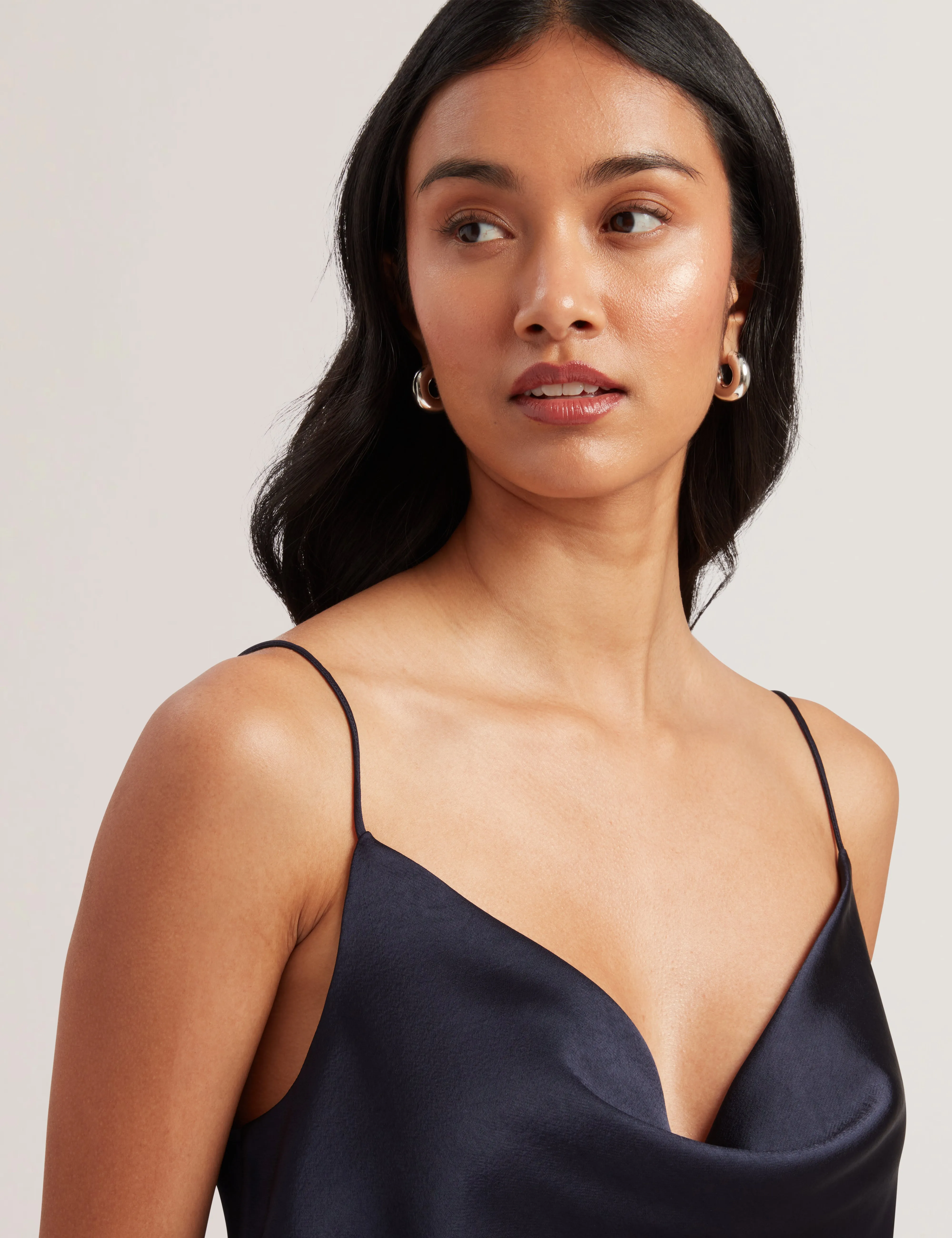 Kiti Satin Cowl Neck Cami Top Navy