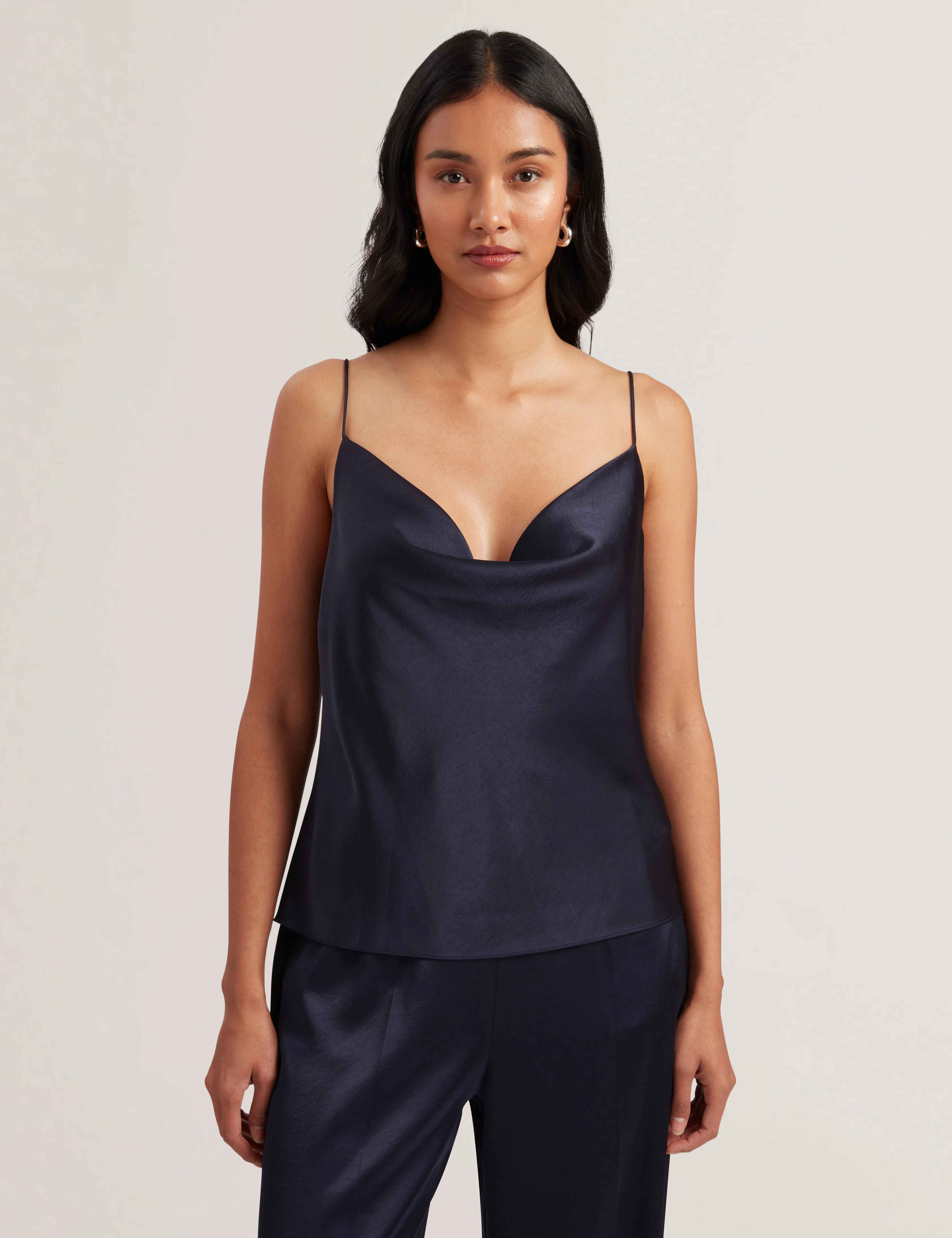 Kiti Satin Cowl Neck Cami Top Navy