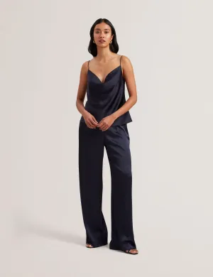 Kiti Satin Cowl Neck Cami Top Navy