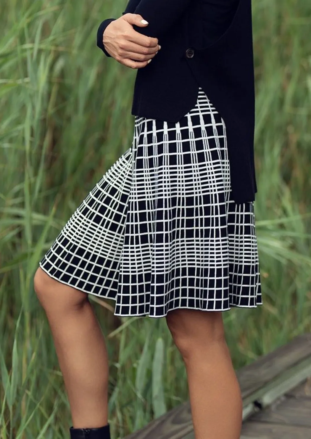 KNIT PLAID CIRCLE SKIRT (REVERSIBLE)