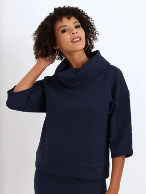 Ladies Quilted Cowl Neck Top - Navy