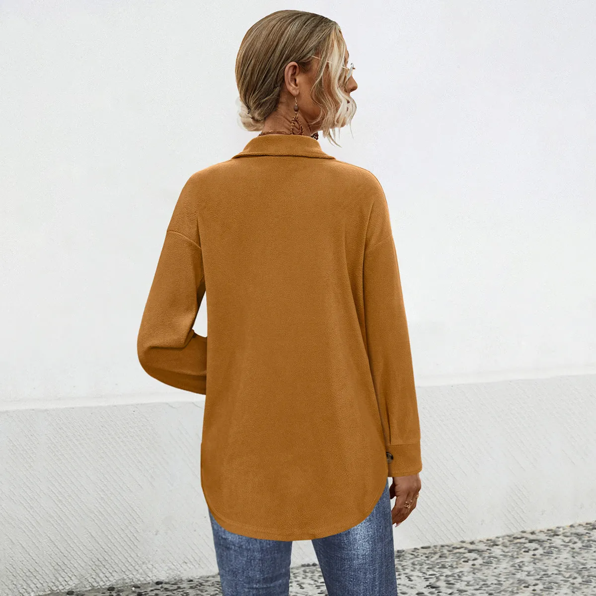 Lapel Button Plush Shirt Jackets Wholesale Womens Clothing N3824111300037