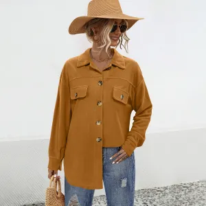Lapel Button Plush Shirt Jackets Wholesale Womens Clothing N3824111300037