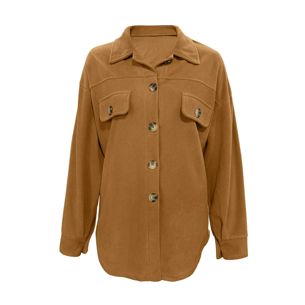 Lapel Button Plush Shirt Jackets Wholesale Womens Clothing N3824111300037