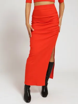 Lauren High Waisted Rib Bodycon Maxi Skirt - Tangerine